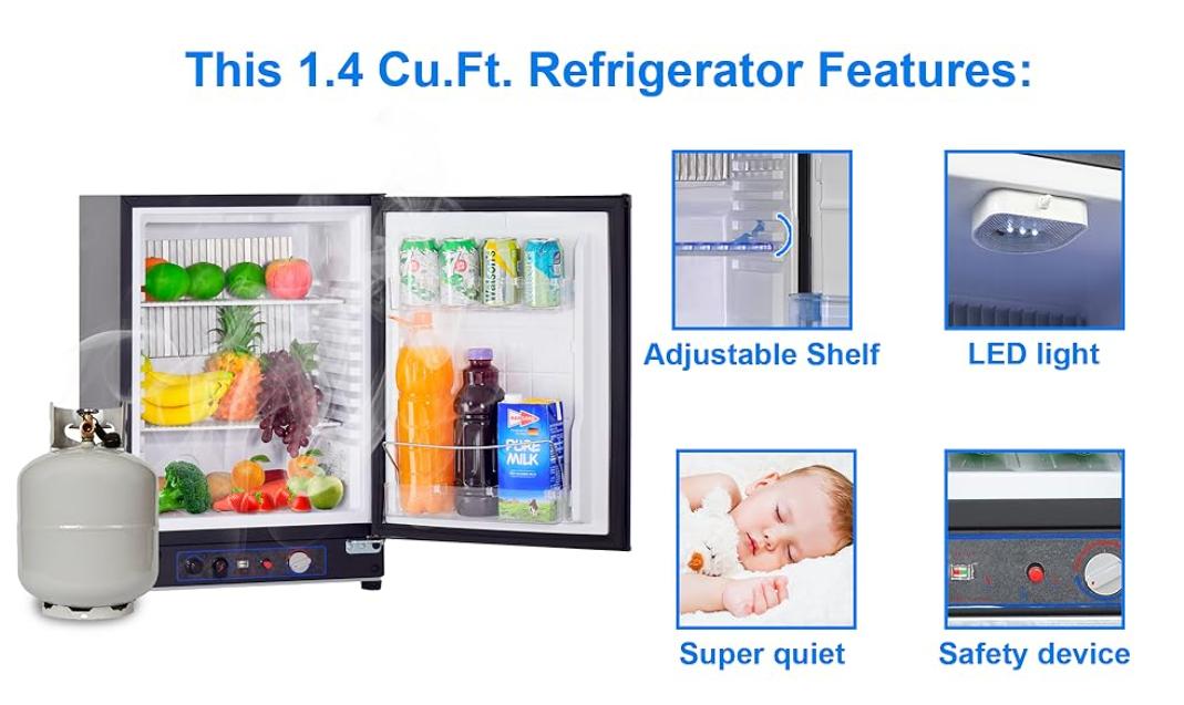 Mini Fridge Gas Propane Refrigerator RV Fridge Compact Freestanding AC/DC 1.4 Cu