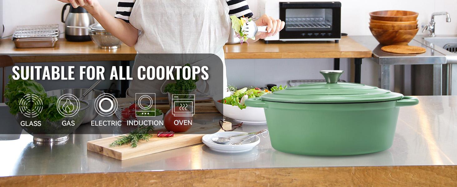 Kerilyn 4.5 QT Enameled Oval Dutch Oven Pot with Lid and Dual Handles, Cast Iron Dutch Oven for Cooking, Bread Baking, Non-stick Enamel Coated Cookware