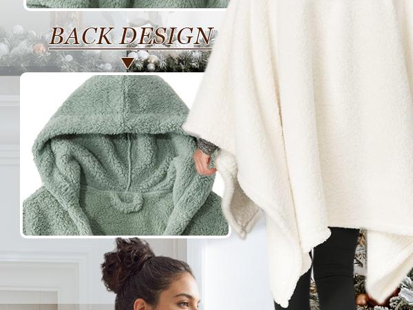 Hixiaohe Wearable Blanket Sherpa Poncho Office Work Warm Cozy Shawl Blanket Plush Cape Wrap  Oversized Hooded Design with Pockets