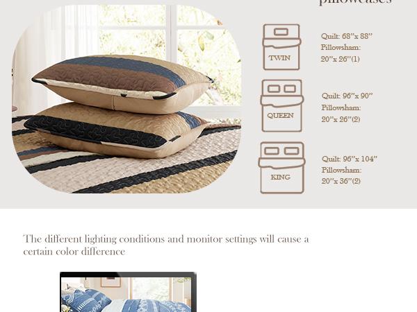 Whale Flotilla Reversible Ultra Soft Printed Quilts King Size, Lightweight Patchwork Geometric Stripes Bedspreads Coverlets Quilt Bedding Set with 2 Pillow Shams for All Seasons