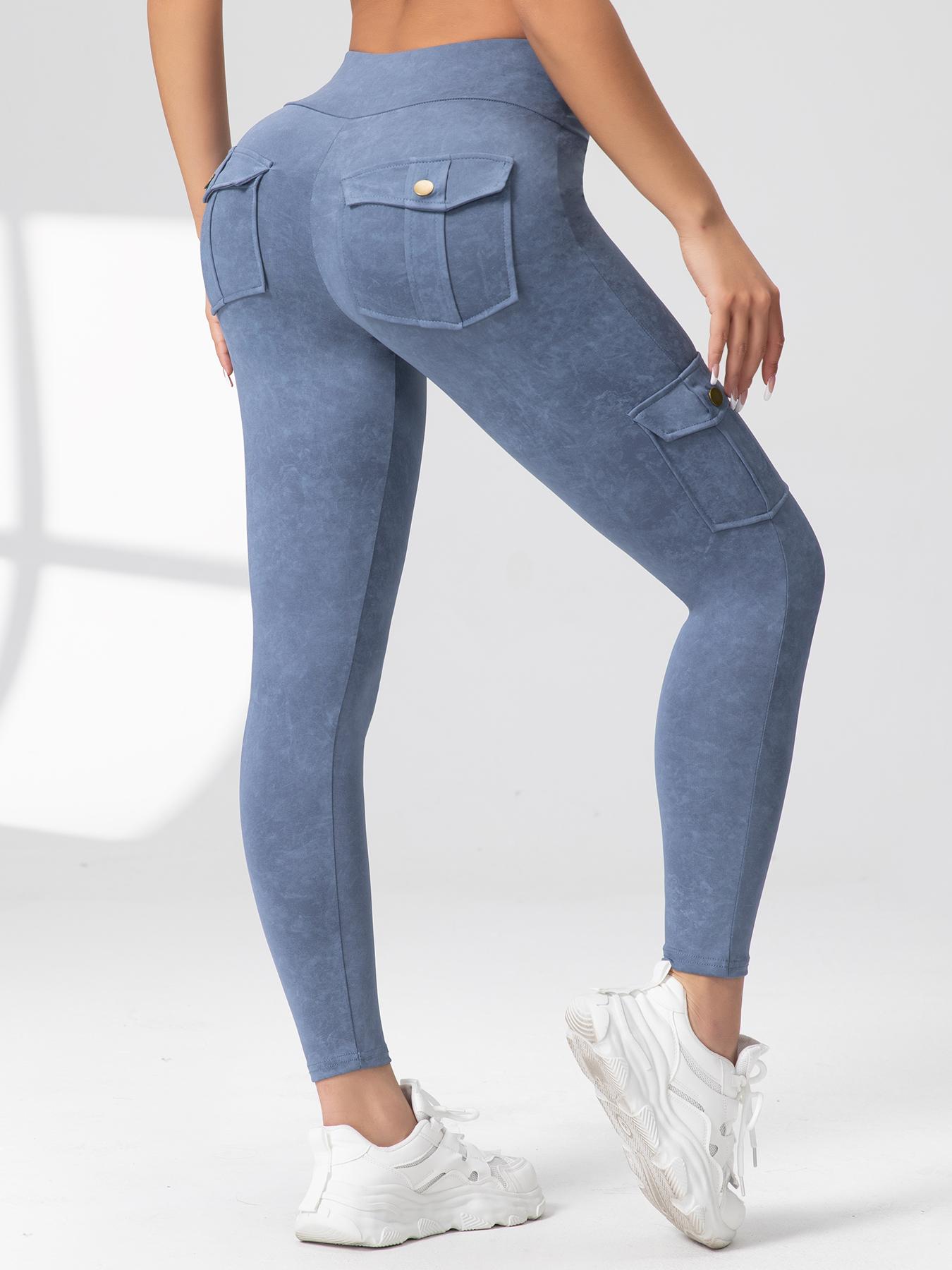 CHRLEISURE 2PCS Cargo Pants Workout Cargo Leggings with Four Pockets For Women Gym Yoga High Waist Leggings