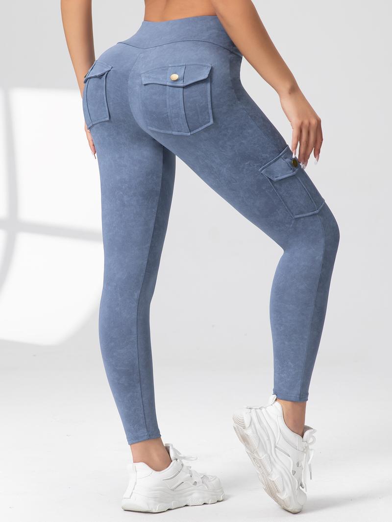 CHRLEISURE 2PCS Cargo Pants Workout Cargo Leggings with Four Pockets For Women Gym Yoga High Waist Leggings