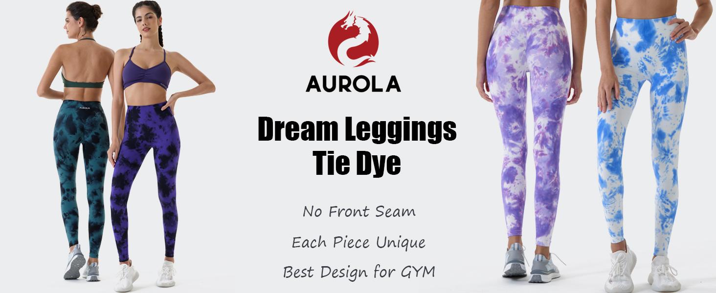 AUROLA Dream Tie Dye Workout Leggings for Women ,High Waist Seamless Scrunch Athletic Running Gym Fitness Active Tie Dye Pants