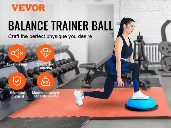 fathersdaygift  VEVOR Half Exercise Ball Trainer, 23 inch Balance Ball Trainer, 660 lbs Capacity Stability Ball, Yoga Ball with Resistance Bands and Pump, Strength Fitness Ball for Home Gym, Full Body Workouts, Blue