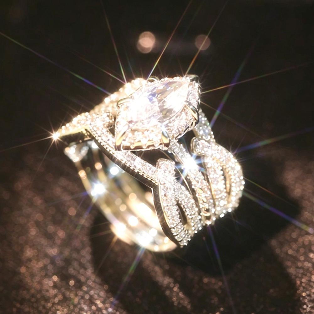 2pcs Stackable Marquise Cubic Zirconia Ring Set - Vintage Infinity Design with Pave Accents, Ideal for Bridal & Formal Occasions