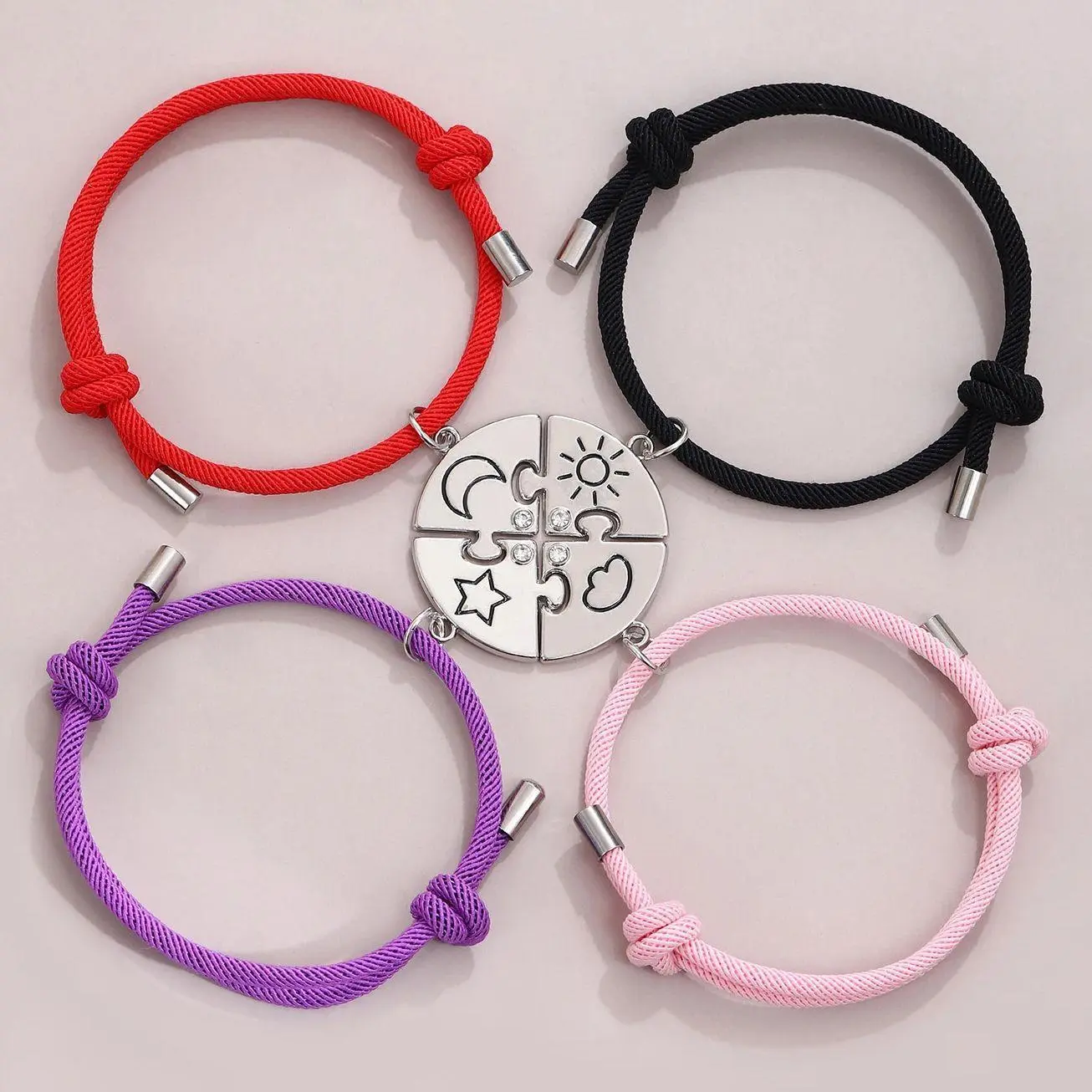 4PC Sun Moon Star Clouds Puzzle Pendant Bracelets For Women Girls Sister Best Friend Friendship Matching Hand Rope Jewelry Gifts