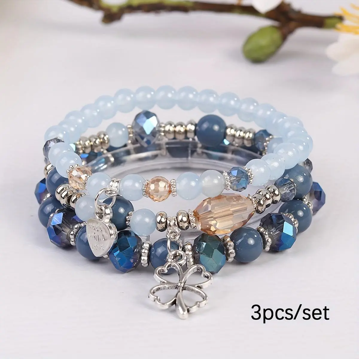 3pcs Bohemian Jewelry Set, Bow And Heart Design, Handmade Beaded Trendy Multi-Layer Bracelet for Everyday Wear And Parties