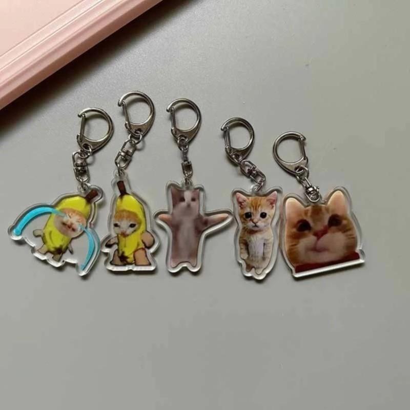 Banana Cat Acrylic Keychain, Funny Cat Bag Charm, Unique Accessory for Bags and Keys, Perfect Gift Idea, Durable and Stylish Design