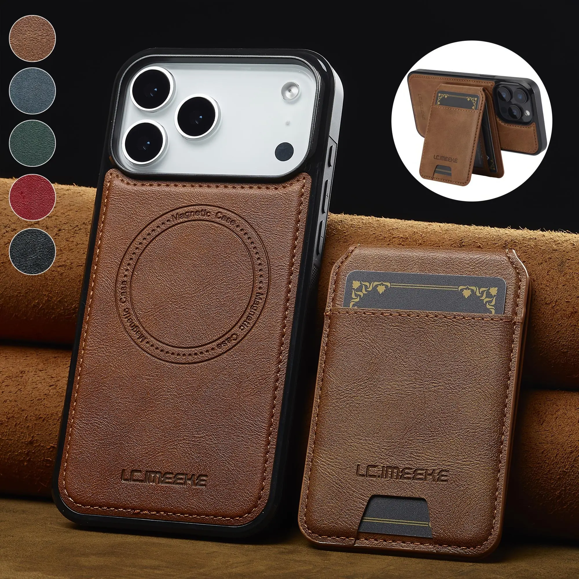Detachable Magnetic Faux Leather Wallet Case for Iphone 17, Air 16E, 15, 14, 13, 12, And 11 Pro Max Plus, Featuring Three Slots for Credit Cards And Support for Wireless Charging
