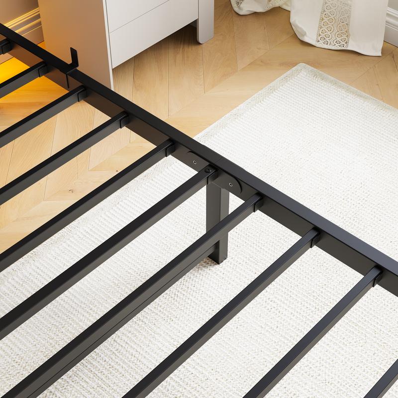 [Bellemave]Twin Bed Frames with Headboard, LED Lights Bed Frames with Charging Station, Sturdy and Noise-Free, Storage Space Under Bed, No Box Spring Needed, Brown