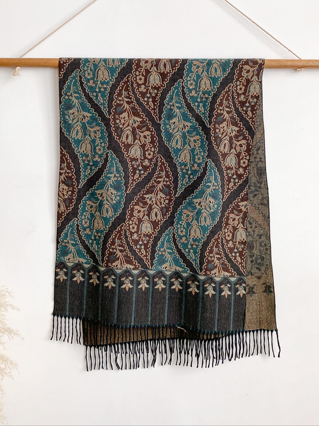 Cozy Ethnic Print Boho Style Scarf for Fall & Winter, Soft Woven Shawl for Men Women Daily Wear, Casual Fashion Accessory