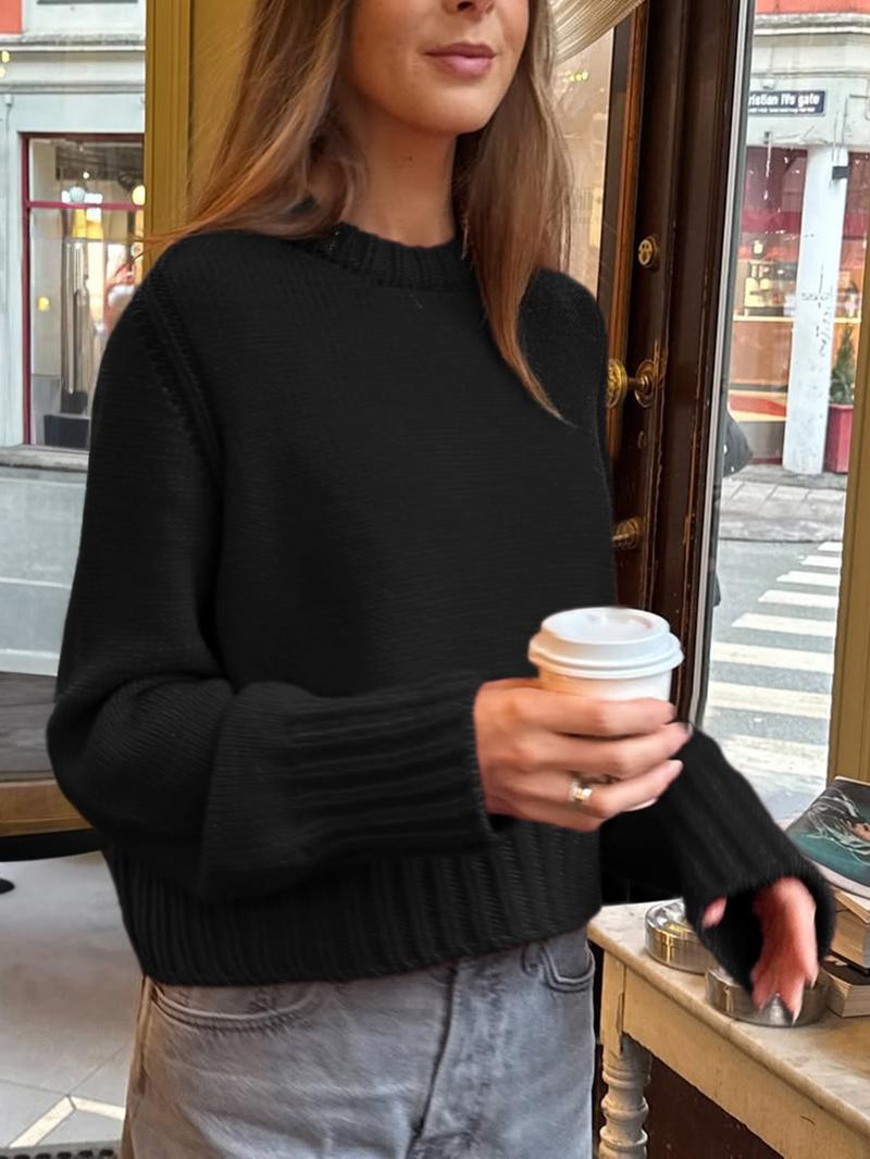 Pure Color Casual Round Neck Sweater Knitwear, Daily Commute Style, Thin Fabric,  Fall & Winter Wear, Women's Fashion