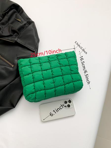 Autumn Winter New Solid Color Quilted Handbag, Large Capacity Travel Storage Bag, Zipper Design, Women's Portable Travel Organizer, Holiday Gift, Durable Pouch