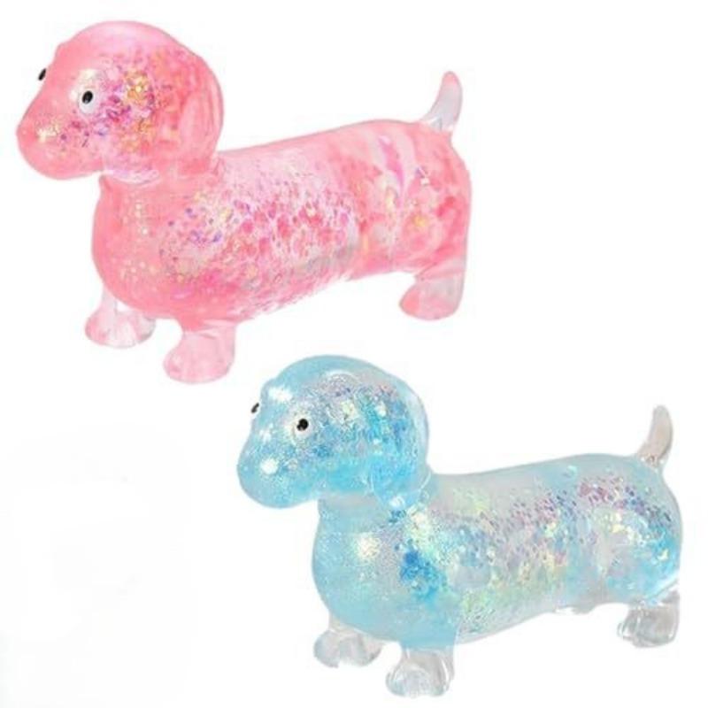 Anxiety Squishies, Fidget Cube Stress Relief, Dachshund Squishy Stress Toy,  Upgraded Sparkly Sausage Dog Gel Stretch Ball, Cute Mini Dogs with Face for kids Adults
