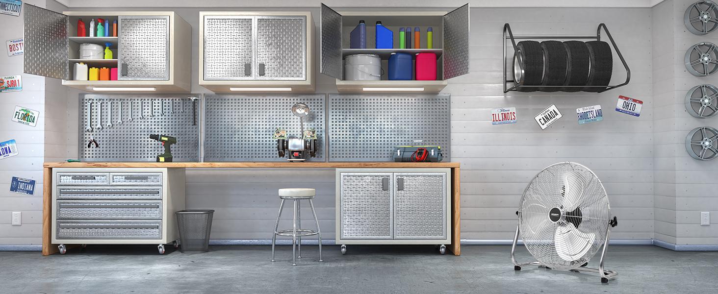 ROVSUN 20'' Floor Fans, High Velocity Heavy Duty Metal Industrial Floor Fan for Commercial & Residential, High Power Fan with Adjustable Tilt, Metal Box Fan for Garage, Gym, Bedroom, Shop, UL Listed