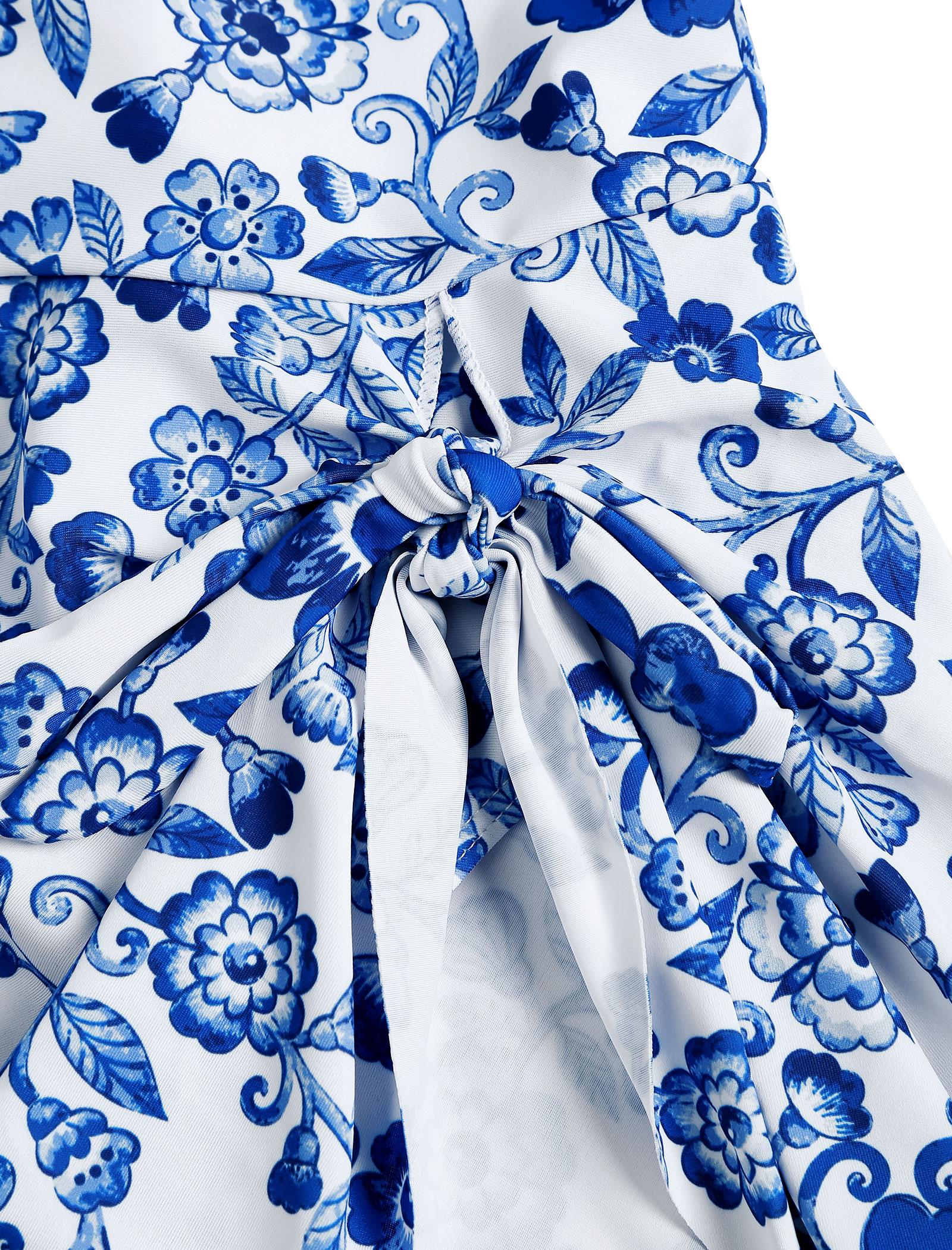 Women's Summer Beach Floral Prints Beach Vacation One Piece Swimdress Swimsuits for Women Tummy Control Swim Dresses Skirt Bathing Suit Tropical Print Swimsuit