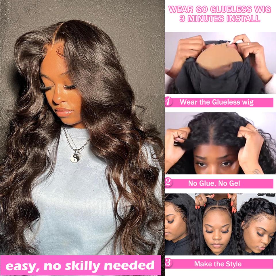 Glueless Wigs Body Wave Lace Wig Human Hair Ready To wear Wiogs Pre Cut Pre Plucked 6x4 7x5 Hd Transparent  Lace Closure Wig Brazilian Wig For Women 180% Density TikTokShopHolidayHaul