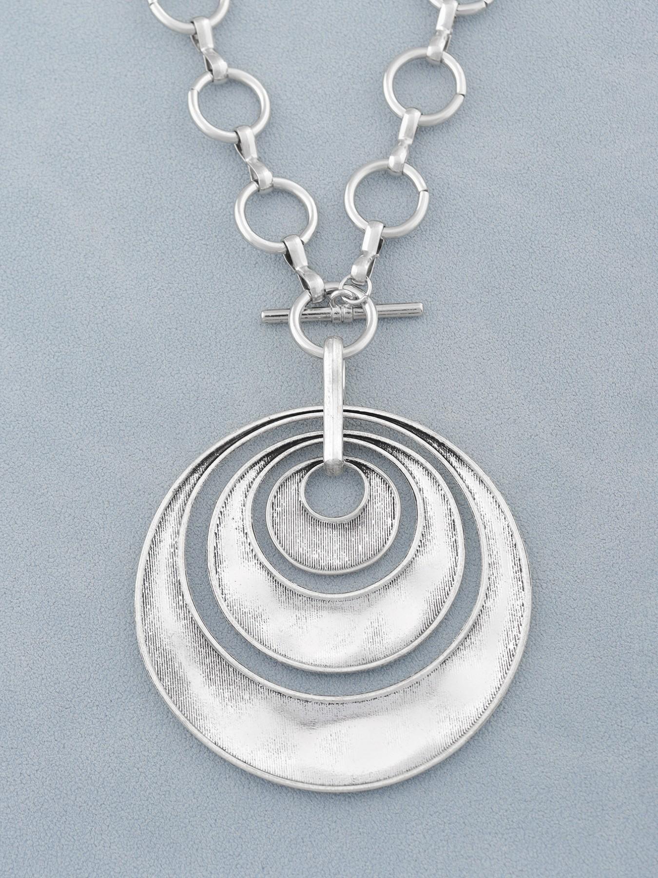 1pc Silver Color Boho Large Multi-Circles Moveable Round Circles Pendant Chunky Chain Statement Necklace Suitable For Women's Daily Wear 18"+2" Extend Chain