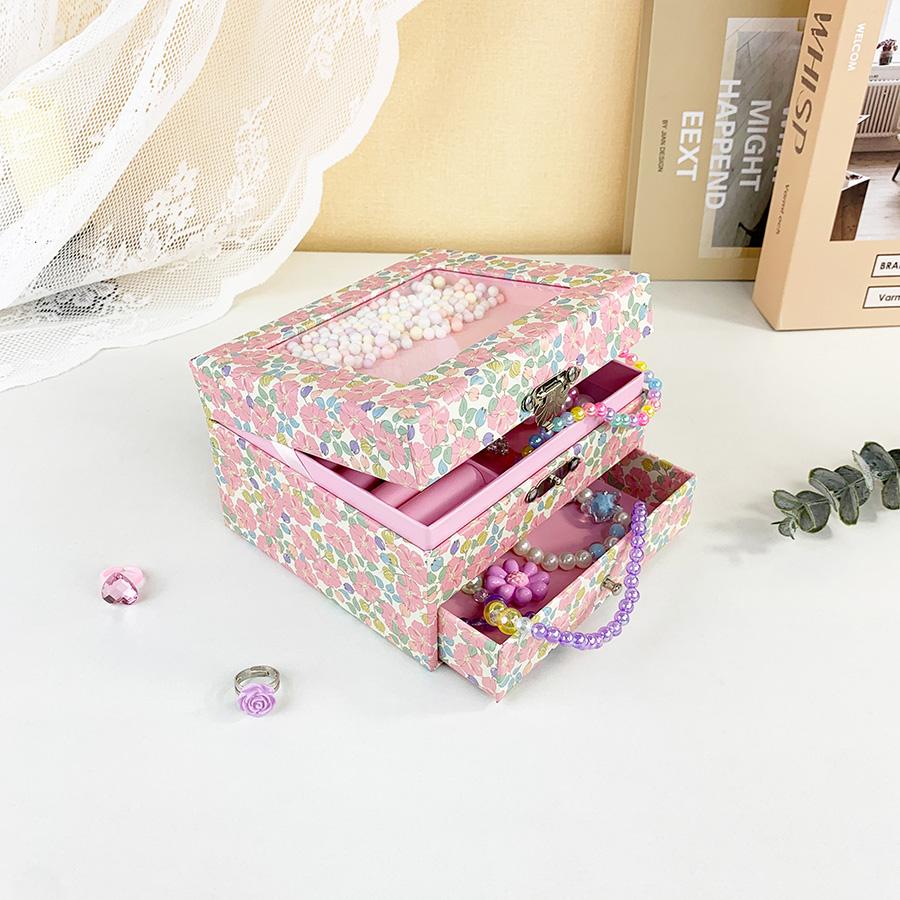 1pc Pink Floral Drawer Wind-up Musical Jewelry Box, Rotating Ballet Music Box for Earrings Necklaces Rings Storage and Display, Perfect Mother's Day Valentine's Day Anniversary Gift​