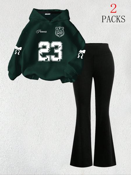 【FREE PERSOMALITY】Women's Warm Sweatshirt Set + Slim Fit Flare Pants, Casual Butterfly Print, Kangaroo Pocket, Fall & Winter