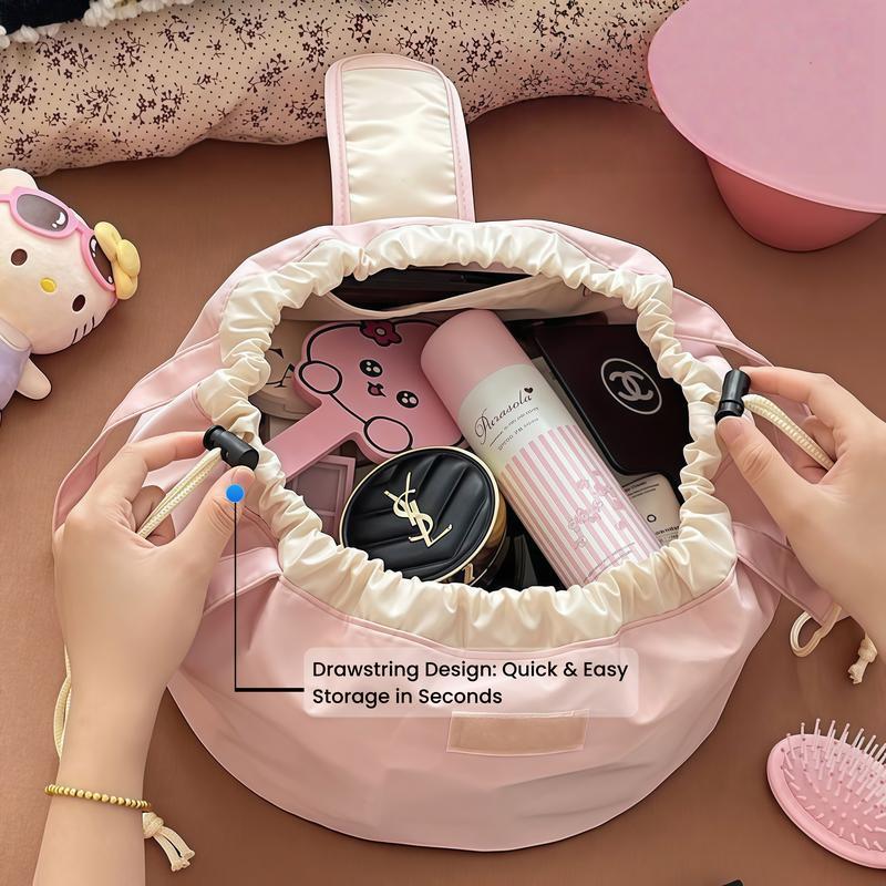 Drawstring Makeup Bag, Waterproof Large Capacity Cosmetic Organizer, Portable Travel Makeup Storage Bag for Women & Girls