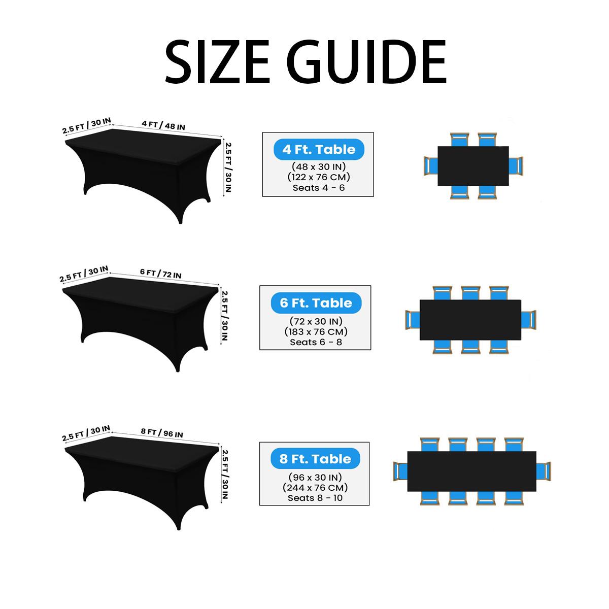 10 Packs 6FT Rectangular Spandex Table Covers, Fitted and Stretched Tablecloth, Reusable, Washable and Wrinkle-resistant For Banquet, Meeting, Wedding and Parties  Black Decor Ornaments