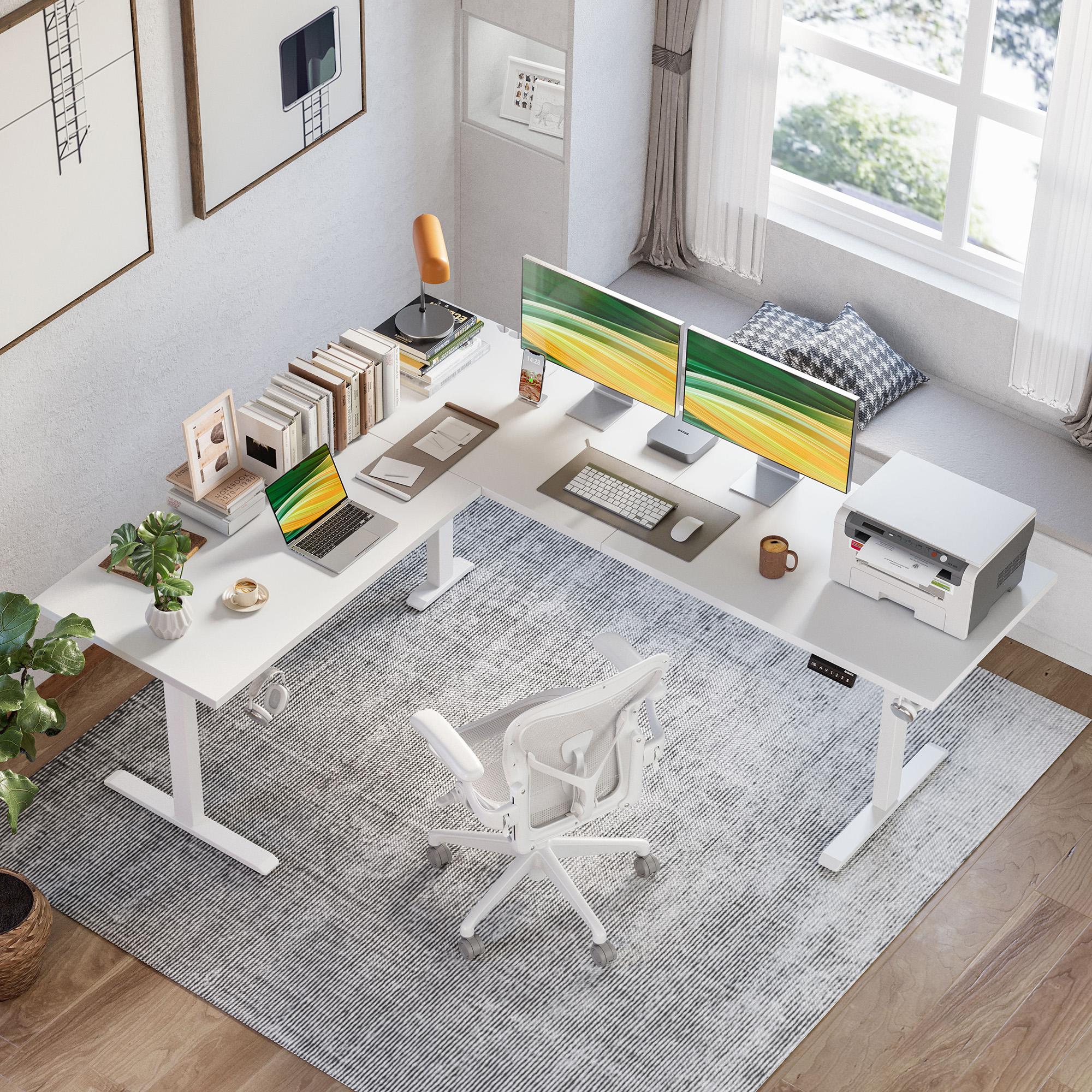 Agilestic 62.9 Inch L Shaped Standing Desk, Electric Height Adjustable Home Office Desk, Large Ergonomic Computer Desk with 3 Memory Buttons, Cable Management, Corner Desk for Home & Office Workstations