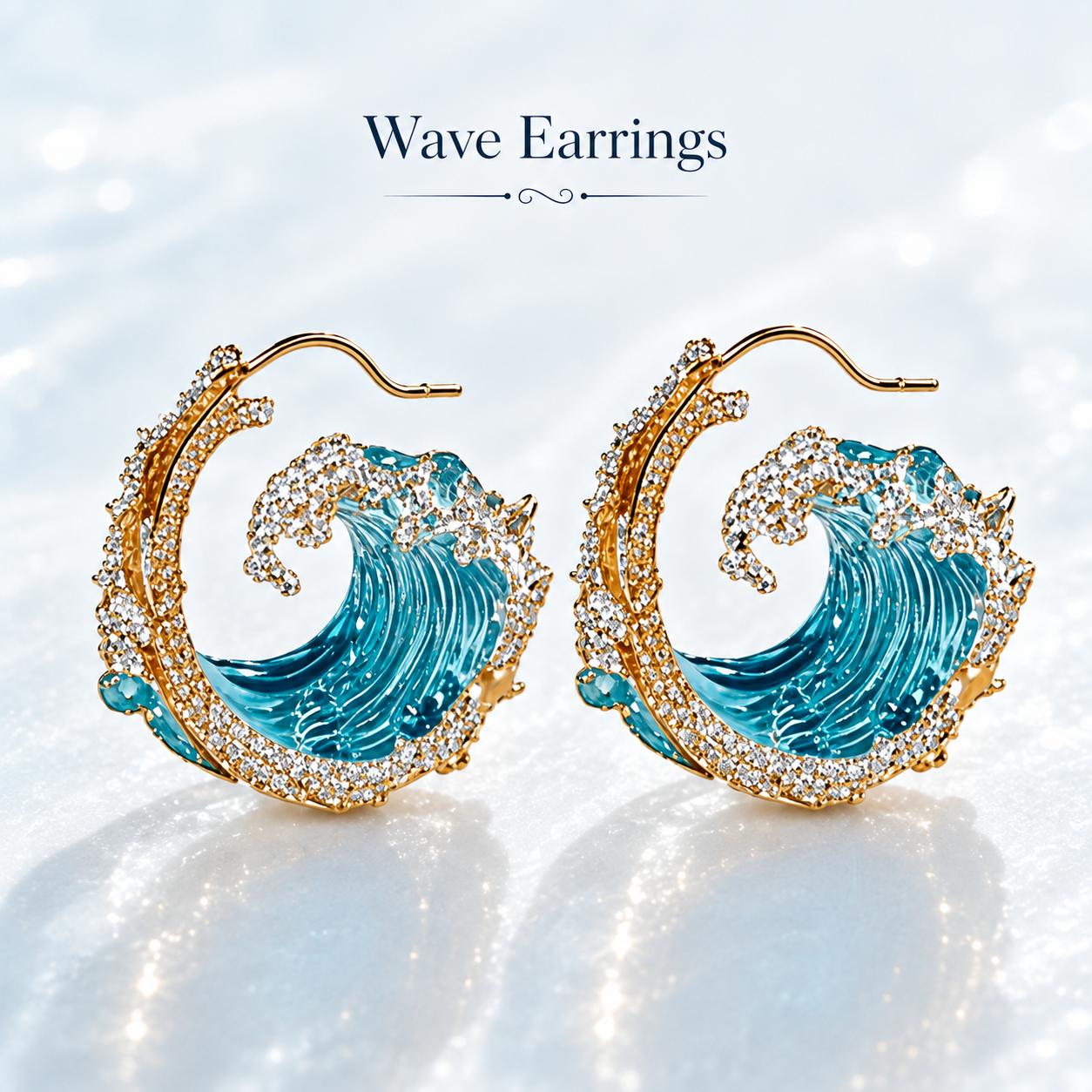 Women's 3-Piece Ocean Wave Coordinated Costume Jewelry Set - Gold or Silver Tone Necklace, Ring, Earrings - Translucent Beach Themed Female Wear Gift for Fashion Enthusiasts, Coordinated Set
