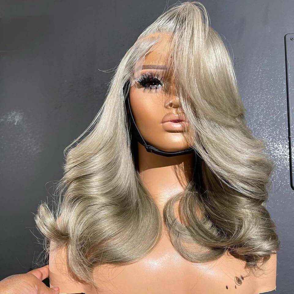 180 Density Ash Blonde Colored Short Bob Lace Frontal Wigs 13x4 Lace Front Human Hair Wigs Body Wave Brazilian Remy Ash Blonde Wig Pre Plucked for Women SpringStatements