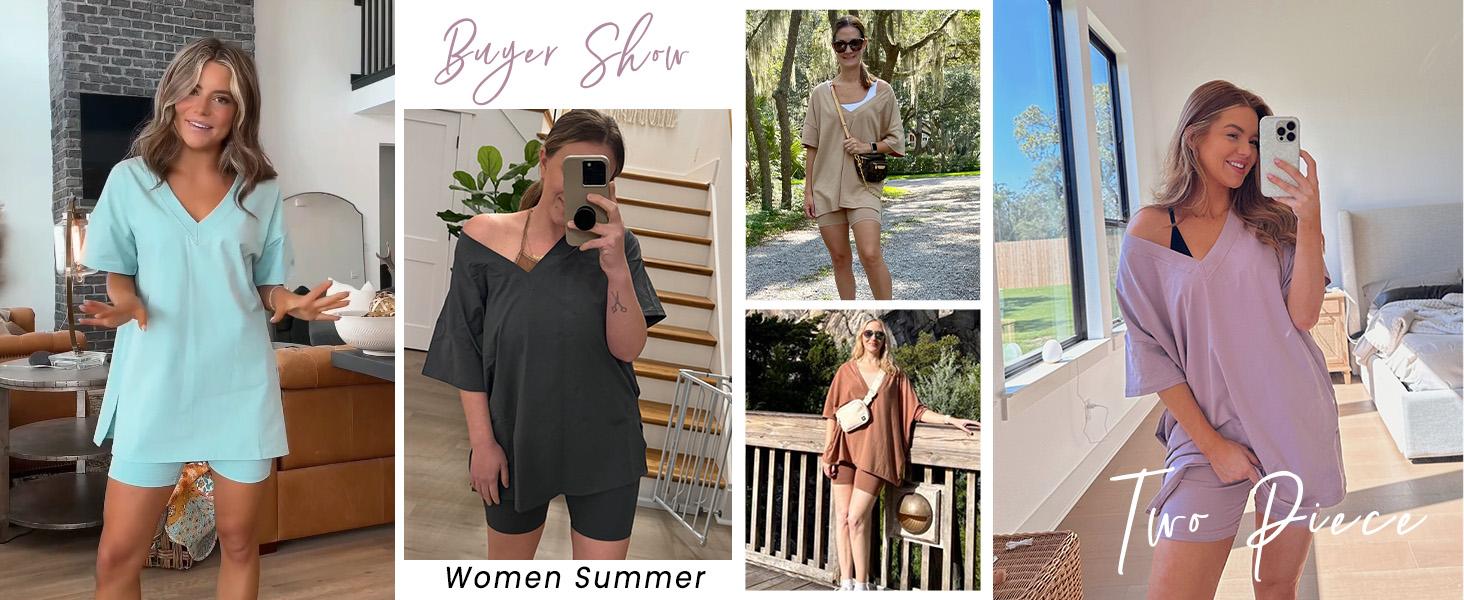 TAQCUX 2 Piece Sets for Women Biker Shorts and Oversized Shirt Matching Set Summer Outfit