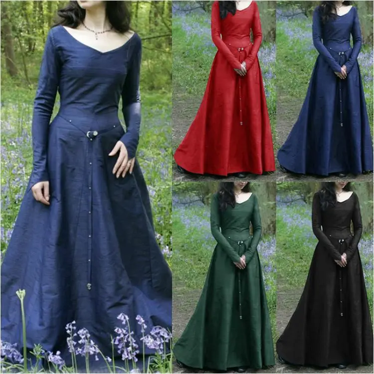 Renaissance Costumes Plus 5XL Womens Medieval Rockabilly Dress Victorian Retro Gown Halloween Multicolor Cosplay Costume