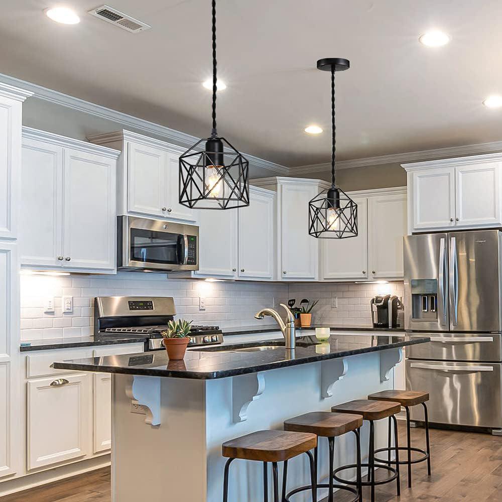 Industrial Mini Metal Cage Pendant Light, Adjustable Wire, Vintage Farmhouse Basket Ceiling Lamp, Kitchen Sink Dining Room Bar