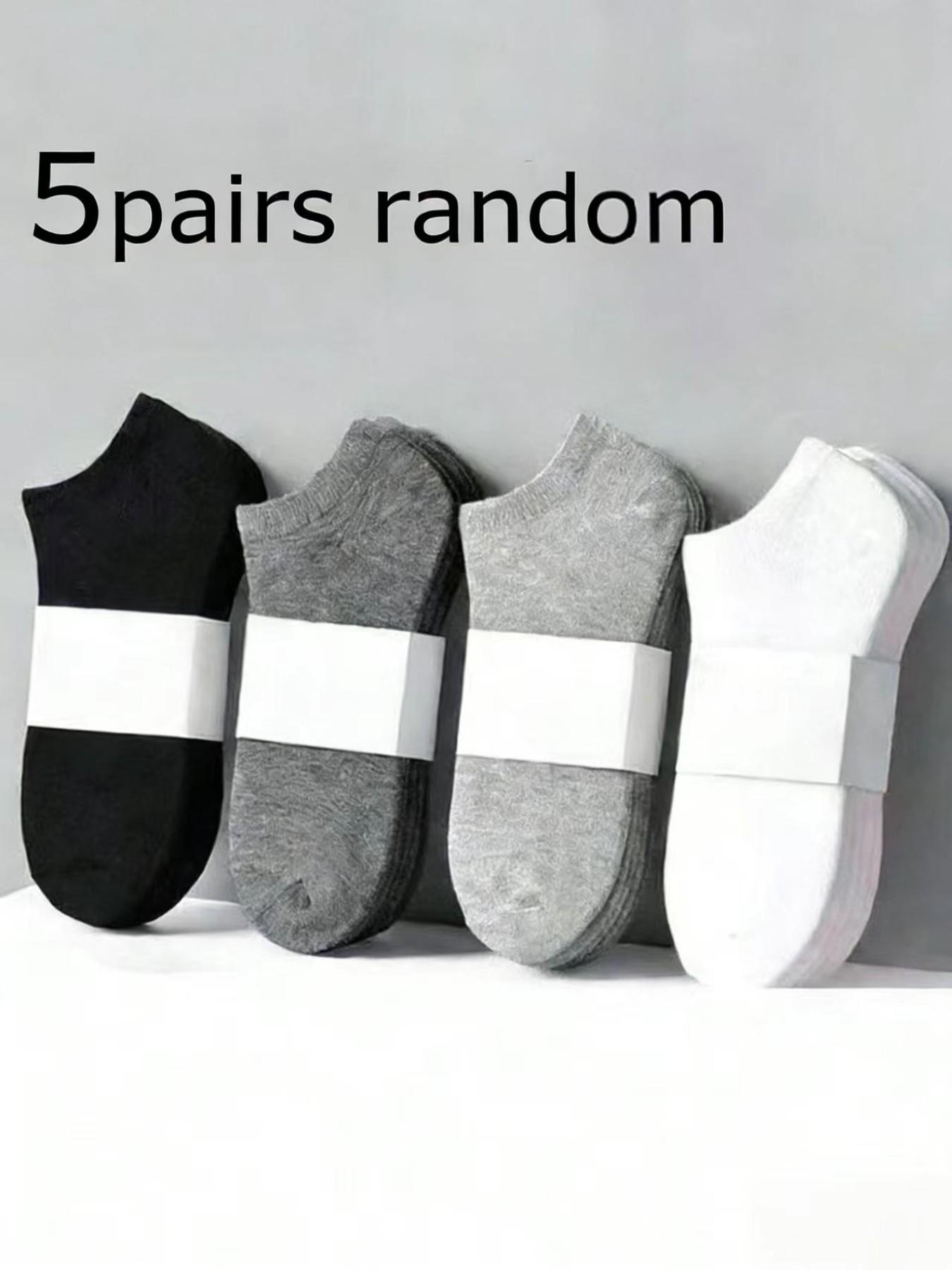 5/10 Pairs Basic Plain Invisible Short Socks Set, Fitted Casual Style, All Seasons Wear, No Ca Prop 65 Warning