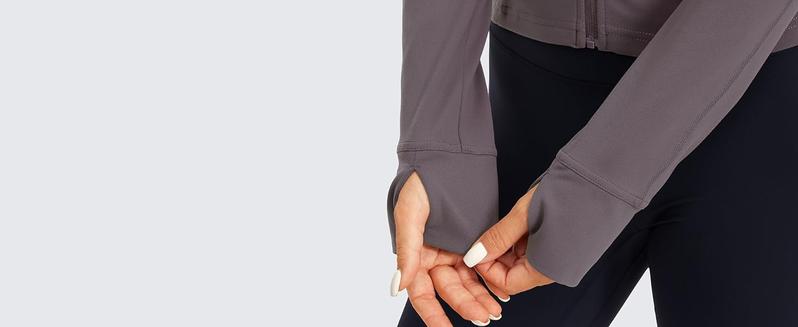 CRZ YOGA Butterluxe Womens Cropped Slim Fit Workout Jackets - Weightless Track Athletic Full Zip Jacket with Thumb Holes