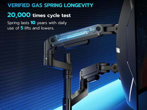 ARES WING Single/Dual Monitor Arm for Ultrawide Heavy Duty Curved Monitor Stacking, Fits 17-49 Inch, Vertical Gas Spring Double Monitor Mount with USB, Ergonomic Office Adjustable Dual Monitor Mount