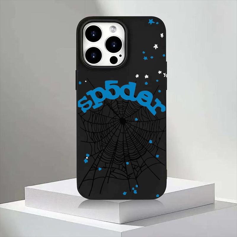 Liquid Large Hole Style Blue Spider Web Pattern Shockproof Protective Phone Case Cover for iPhone 15 15 Plus 15 Pro 15 Pro Max 11-16 Promax
