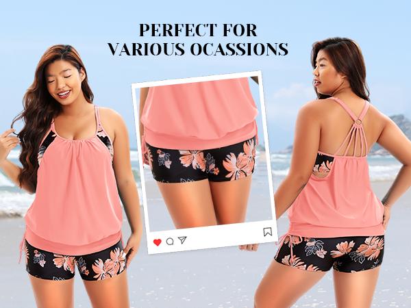 Holipick Flamingo Two Piece Plus Size Tankini Swimsuits for Women Tummy Control Bathing Suit Blouson Tankini Top with Boy Shorts Holipick Flamingo Two Piece Plus Size Tankini Swimsuits for Women Tummy Control Bathing Suit Blouson Tankini Top with Boy Shorts