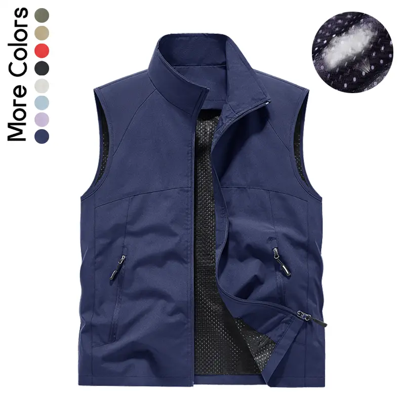 Outdoor Sleeveless Vest for Men, Lightweight Quick Dry Stand Collar Gilet, Multi Zipper Pockets Water Resistant Fishing Hiking Travel Vest fishing vest machine washable solid color s vest sleeveless waistcoat