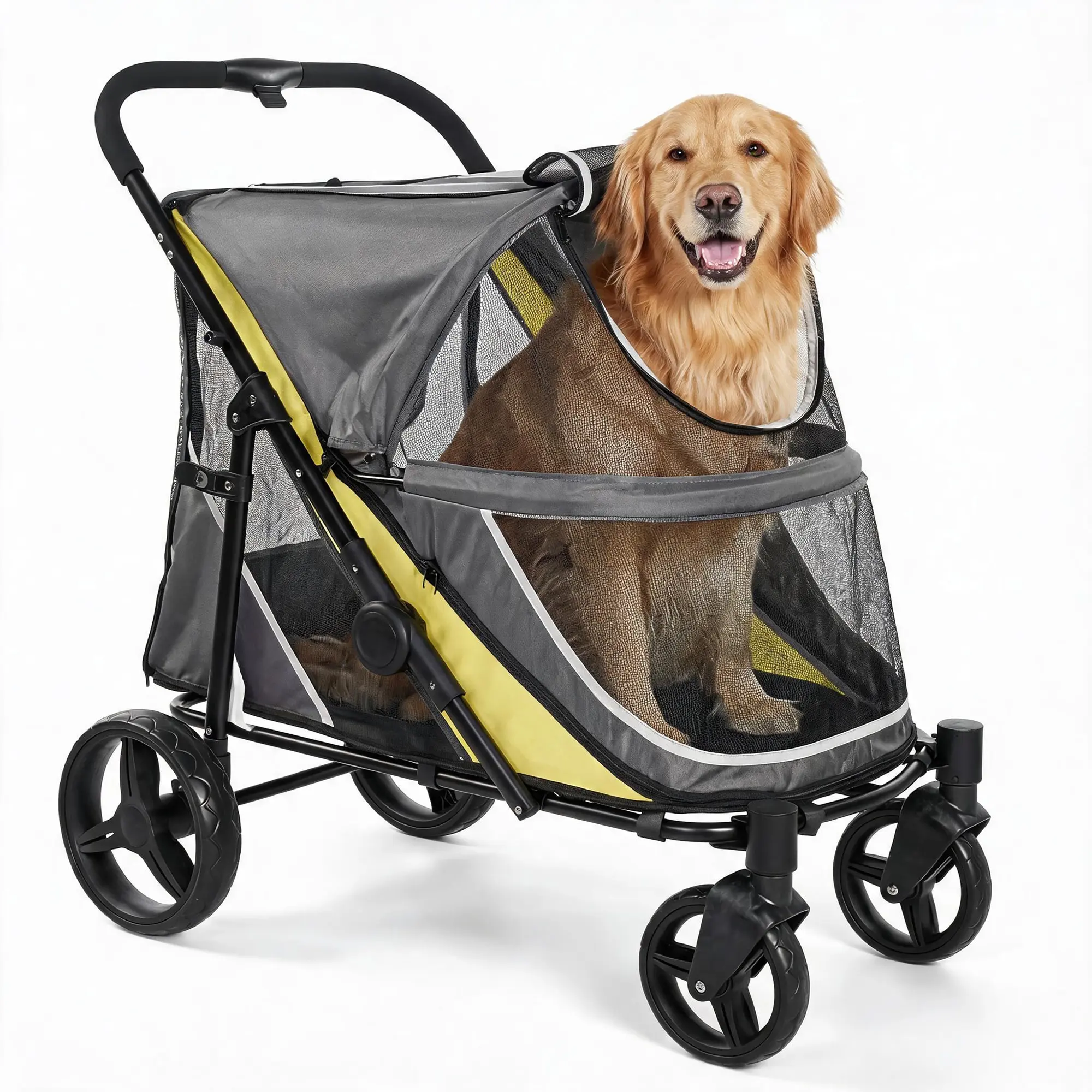 Extra Large Dog & Cat Pet Stroller, Up to 176 lb Capacity, 1-Hand Fold, Locking Wheels, Dual Entry, Mesh Canopy