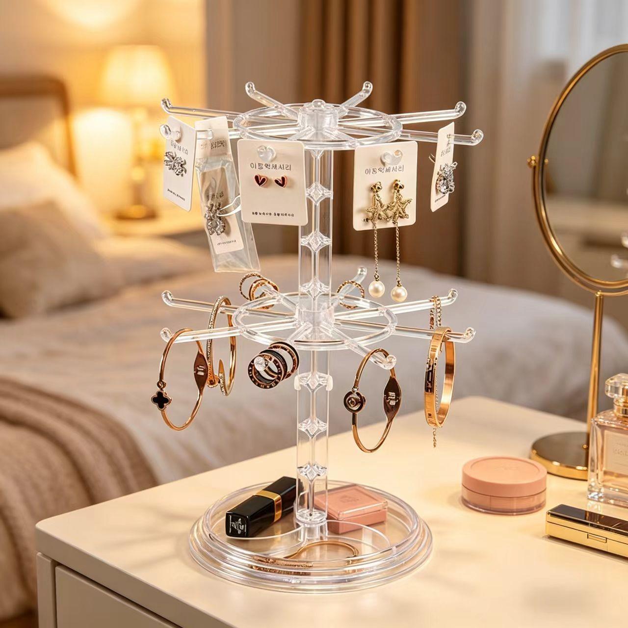 Rotating Jewelry Rack, Necklace Bracelet Hanging Organizer, Multi-Use Earring Keychain Display Stand, Ideal for Vanity and Counter Use