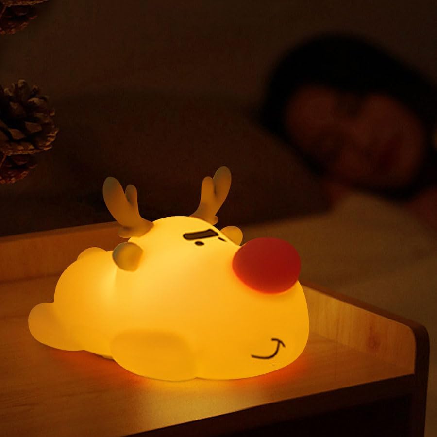 Baby Night Light, 3-Level Adjustable Charging Nursery Lamp, Timer Reindeer Touch Bedside Lamp, Baby Room Decor, Suitable for Breastfeeding Infants