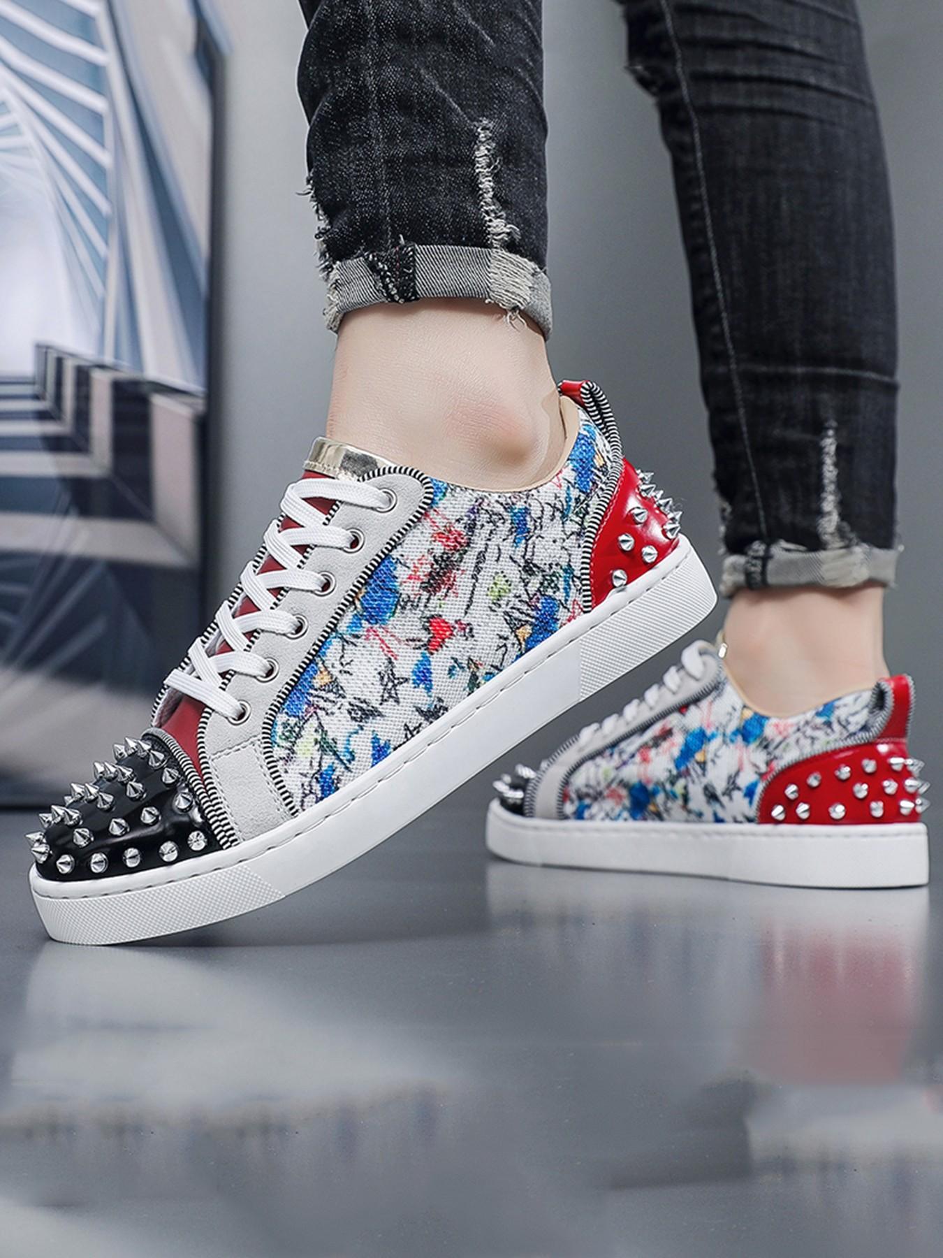 Men's Fashion Outdoor Urban Casual Shoes, Rivet Board Sneakers, All-Season Plain Design, PU Leather, Rubber Sole, Versatile Party Wear