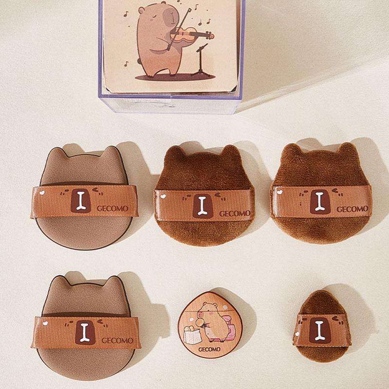 Capybara Puff Set Mini Flocked Thumb Puff Wet Dry Use Makeup Concealer Tool