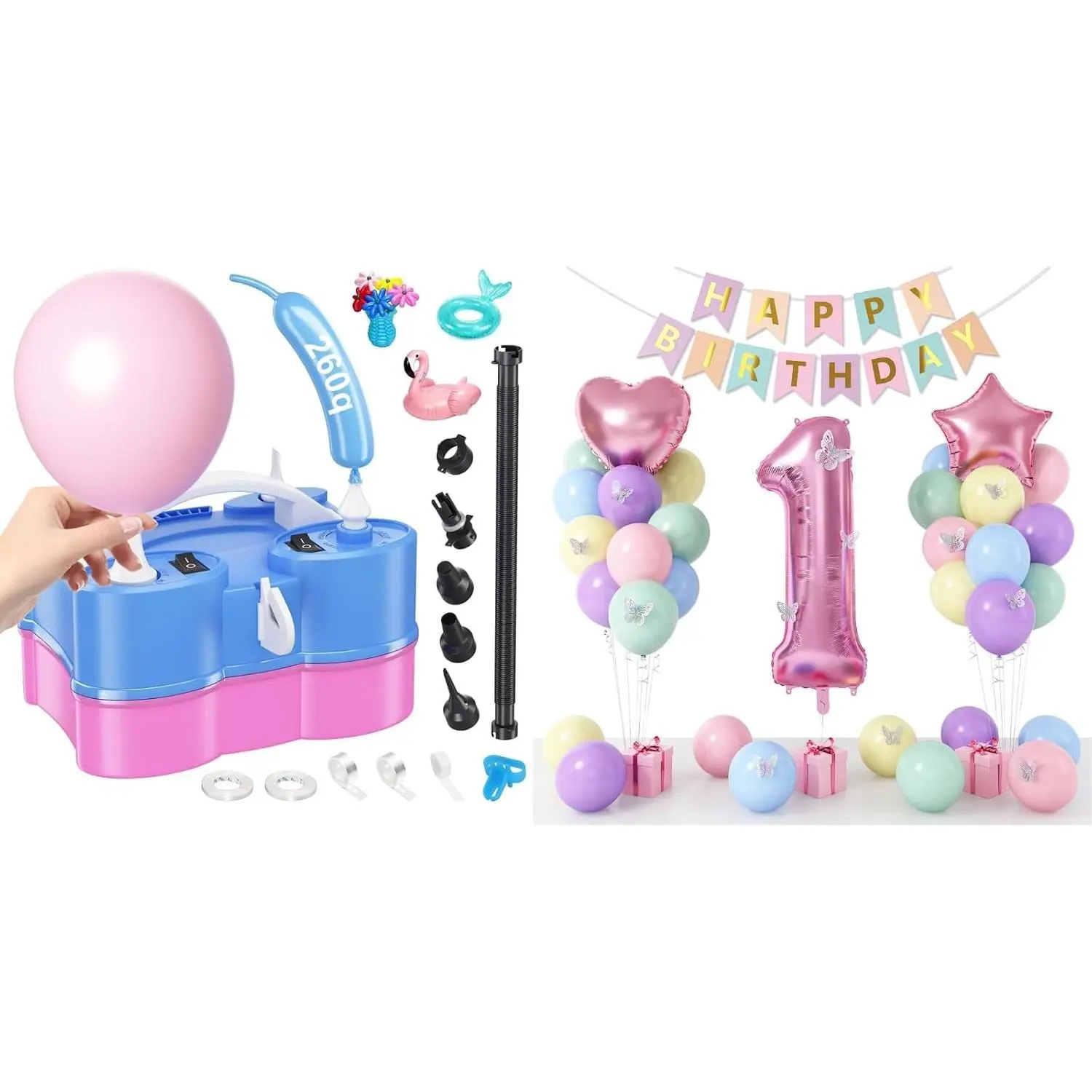 Electric Balloon Pump and Pastel Macaron 1st Birthday Decoration for Girls