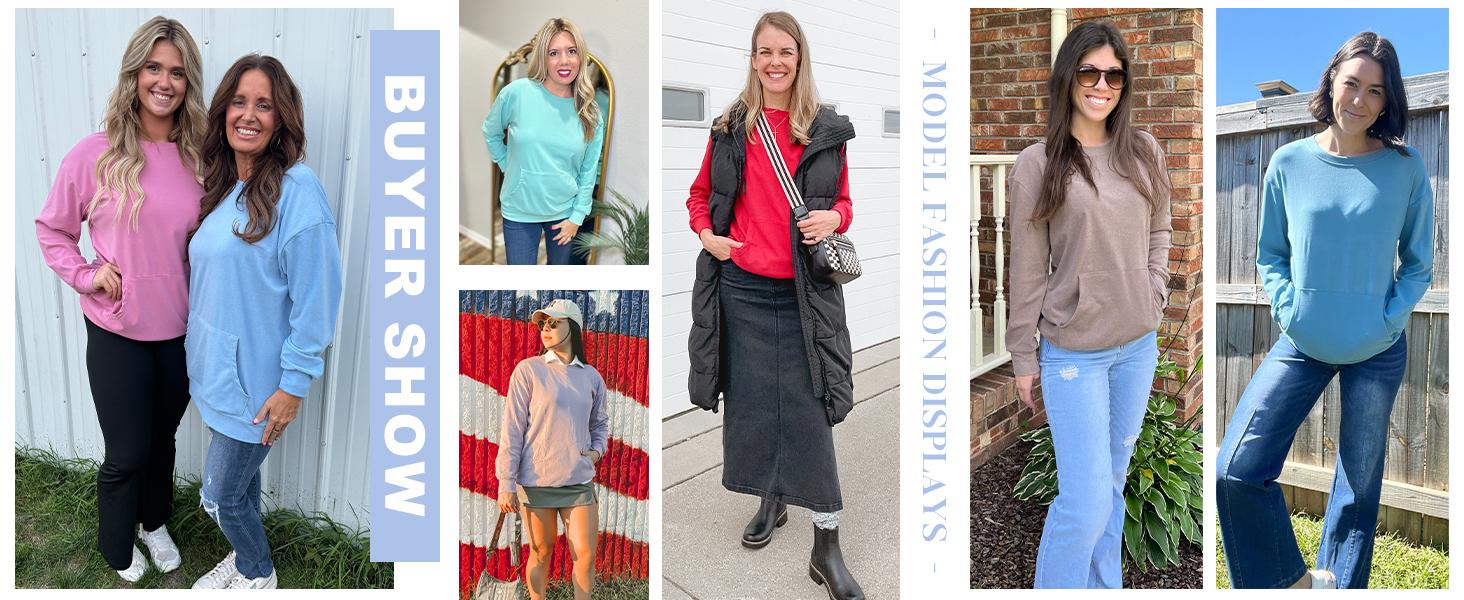 AUSELILY Women's Crewneck Hoodless Sweatshirt With Kangaroo Pocket Fleece Longsleeve Oversized Casual Style Shirt Lightweight Pullover 2026 AUSELILY Women's Crewneck Hoodless Sweatshirt With Kangaroo Pocket Fleece Longsleeve Oversized Casual Style Shirt Lightweight Pullover 2026