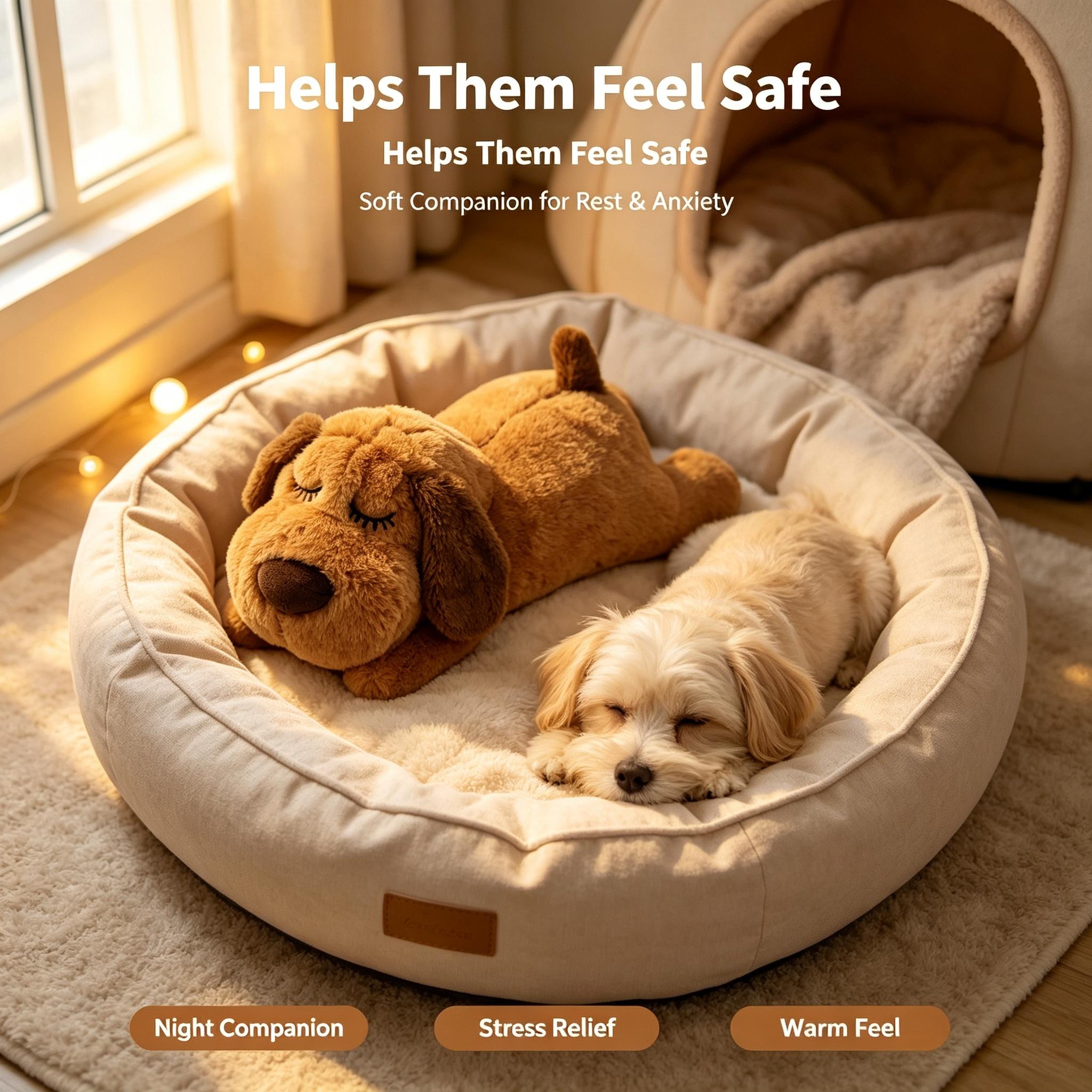 Plush Heartbeat Dog Toy - Anxiety Relief Cuddly Companion, Calming Interactive Sleep Aid for Puppies & Dogs,