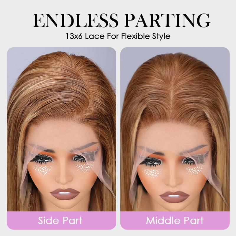 Pizazz Hair Honey Blonde Lace Wig Human Hair 220 Density 4/27 Highlight Ombred Colored 13x6 HD Lace Front Wigs Human Hair Body Wave Lace Front Wig Human Hair Pre Plucked Lace Frontal Wigs Human Hair for Women