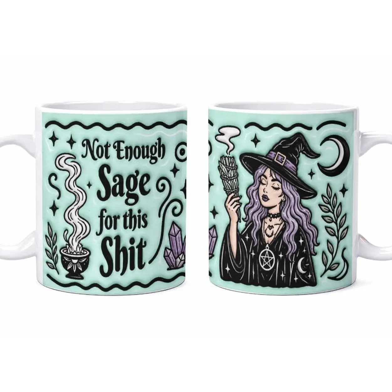 Not Enough Sage For This Shit Flat Design Mug, Funny Witchy Coffee Cup, Sarcastic Witch Halloween Mug, Spiritual Gothic Coffee Mug, Cute Witch Aesthetic Cup, Birthday Gift for Bestie, 11oz 15oz Ceramic Mug