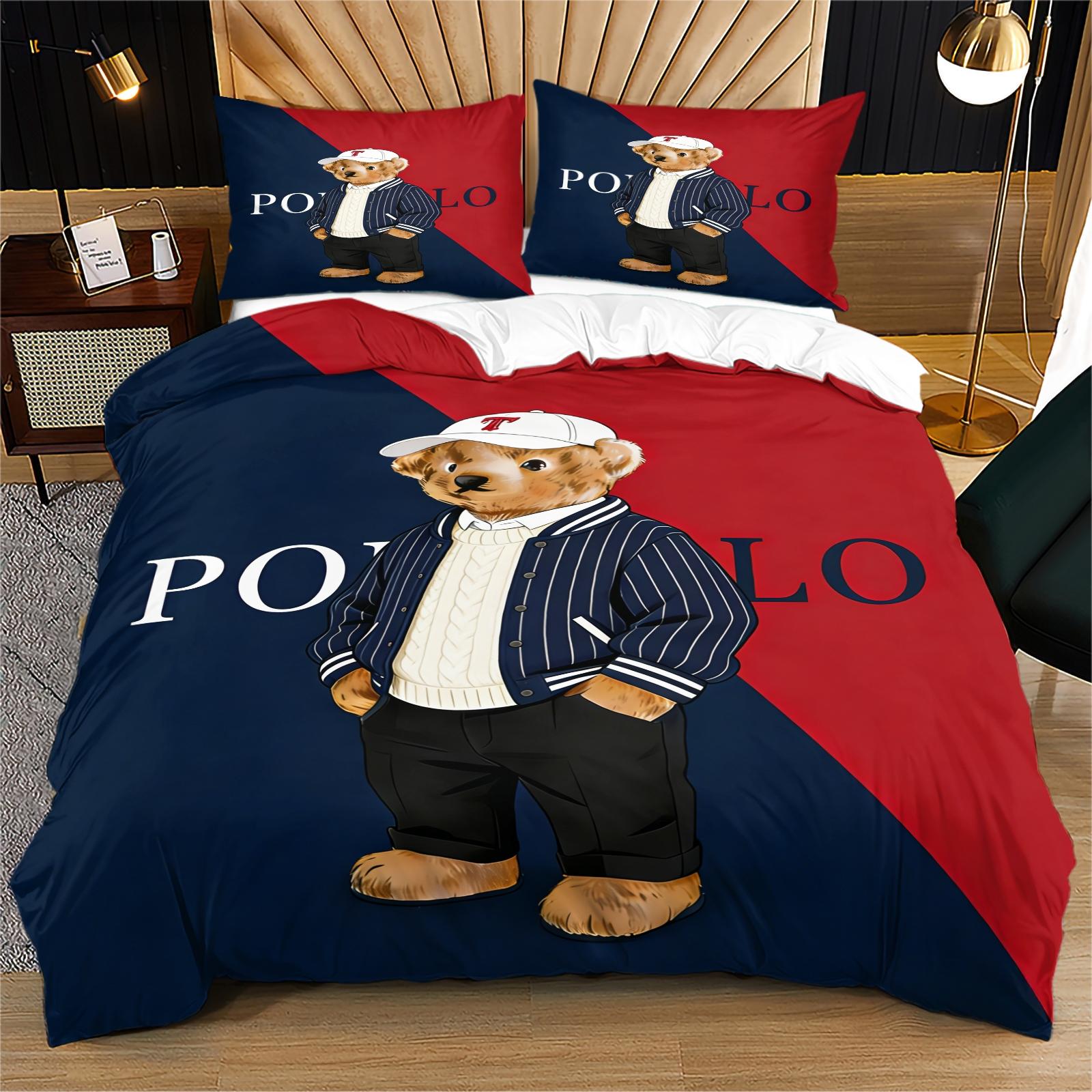 Striped Bear Pattern Print Soft and Durable Bedding Set, Includes 1 Duvet Cover and 1 or 2 Pillowcases, Excludes Quilt and Pillow Inserts, Suitable as Gifts for Teens and Adults, Modern Stylish Bedroom Bed Decorations