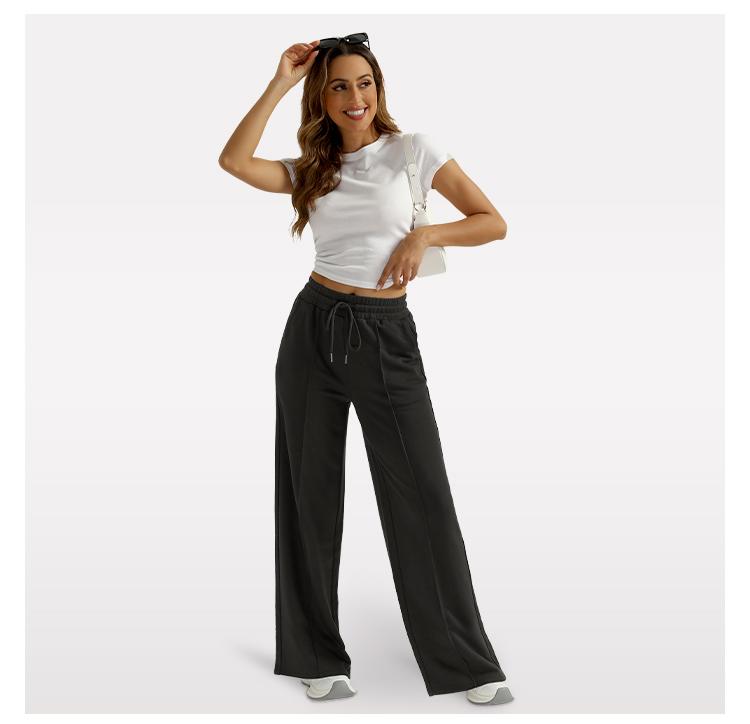 AUTOMET Women’s Wide Leg Sweatpants High Waisted Baggy Flared Pants Drawstring Athletic Joggers